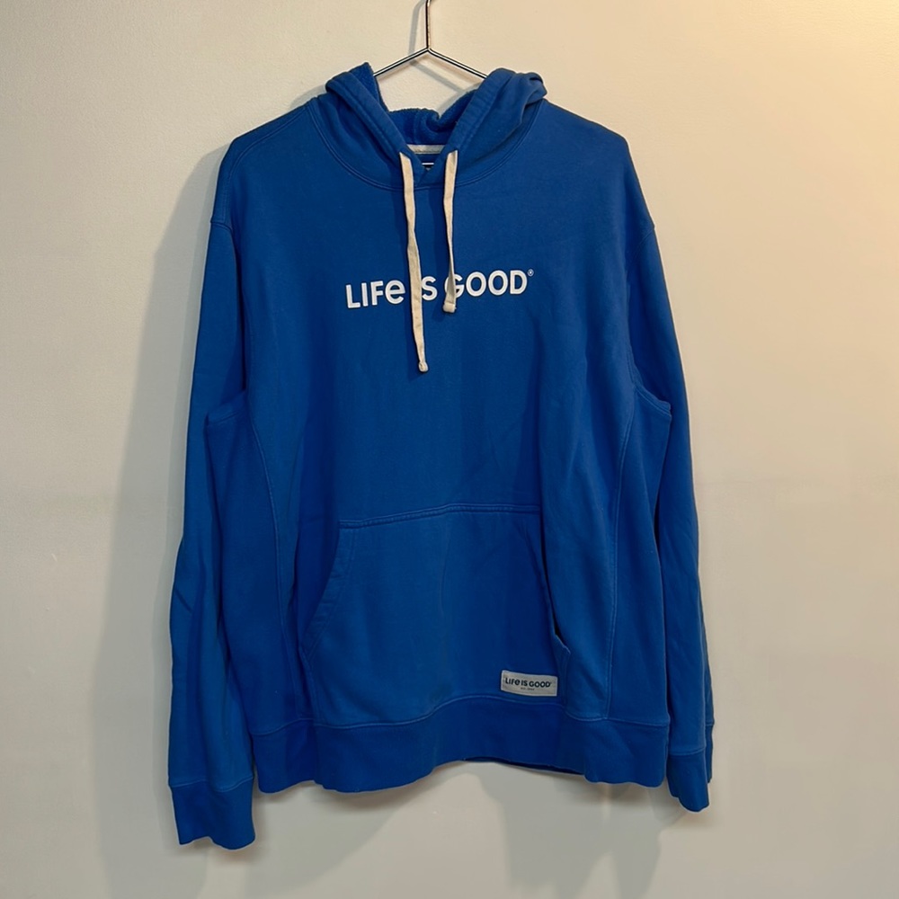Life is Good brand hoodie men’s size L blue and white color